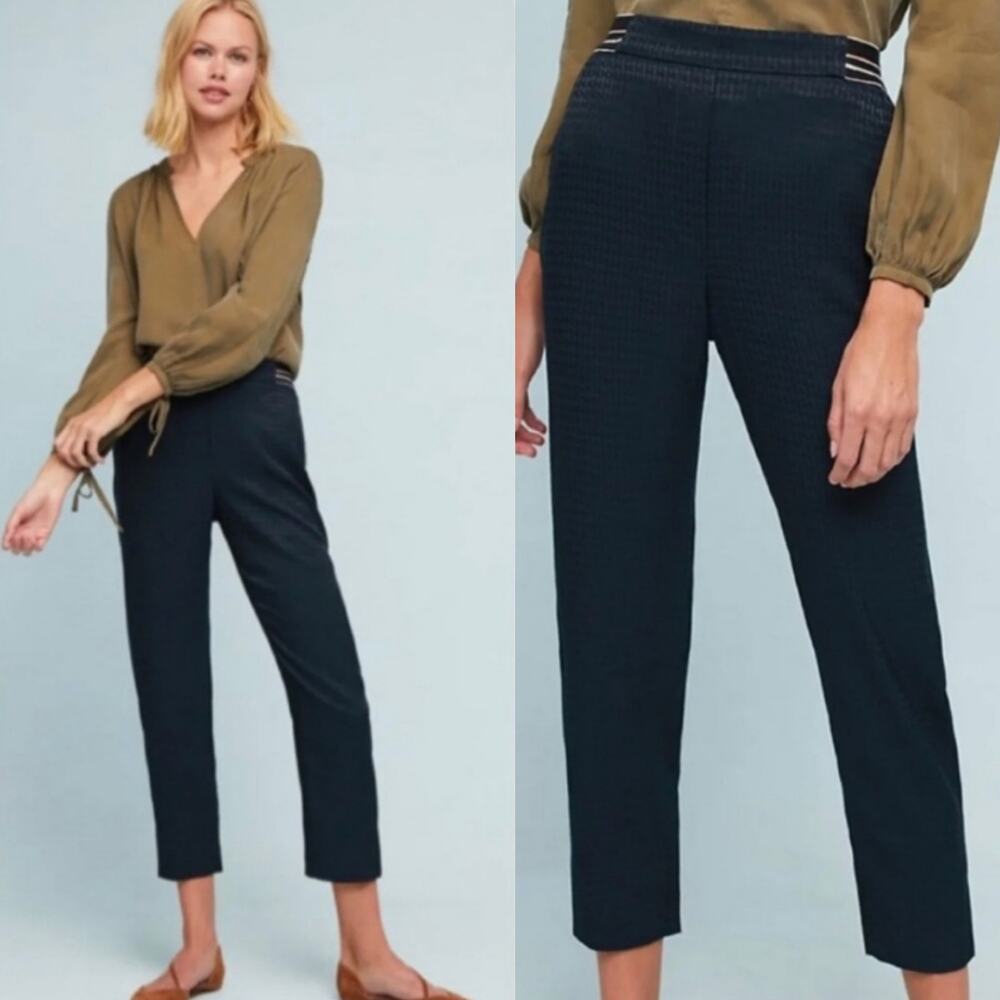 Anthropologie Essential Pull on Blue Silky Trouser Pants Size Medium